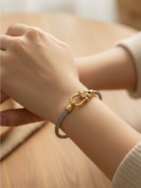 Two tone Stainless Steel Cable Bracelet - Designer-Inspired Women’s Jewelry